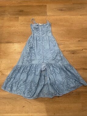 Astr Light Blue Eyelet Tiered Maxi Dress